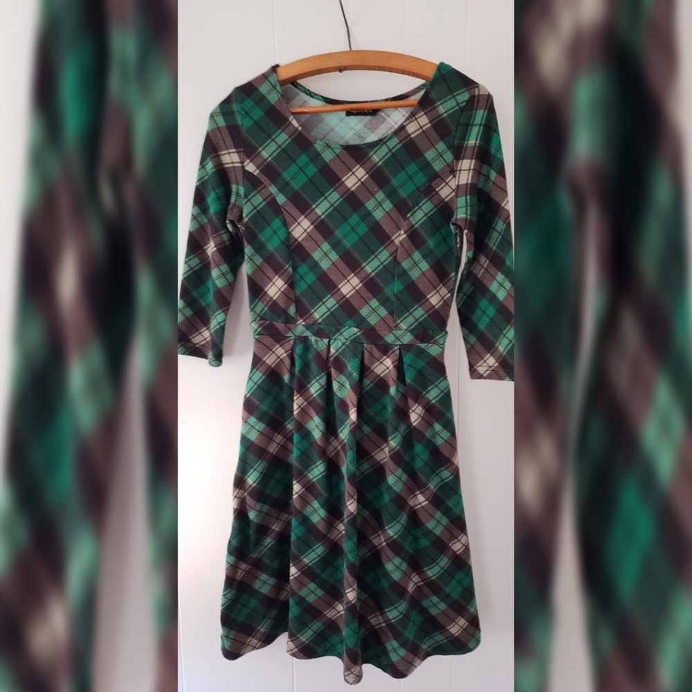 Green plaid dress